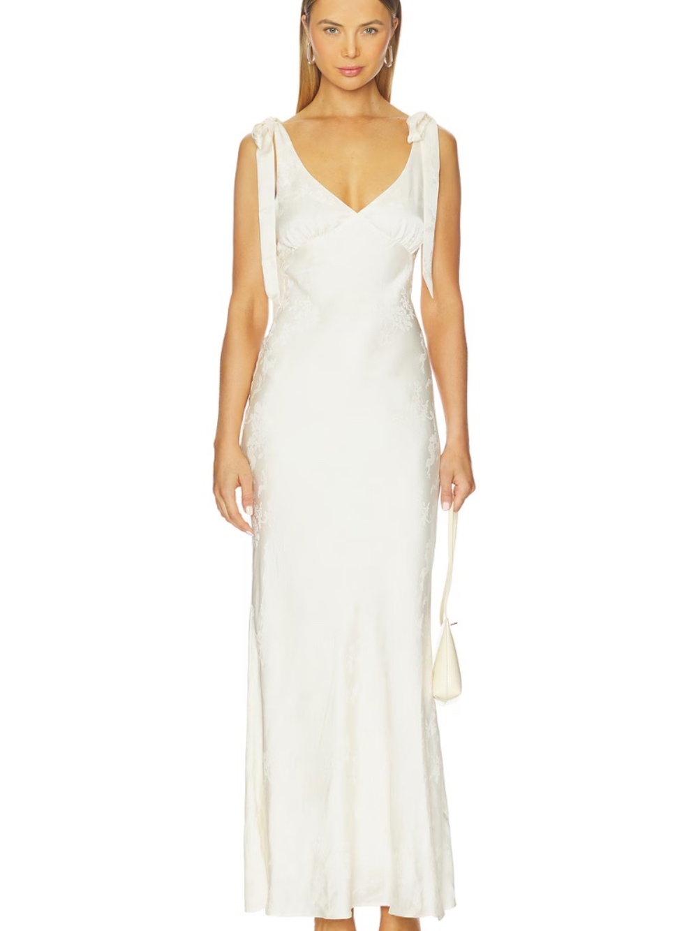 Stone Cold Fox Ivory Satin Maxi Dress with Tie Straps
